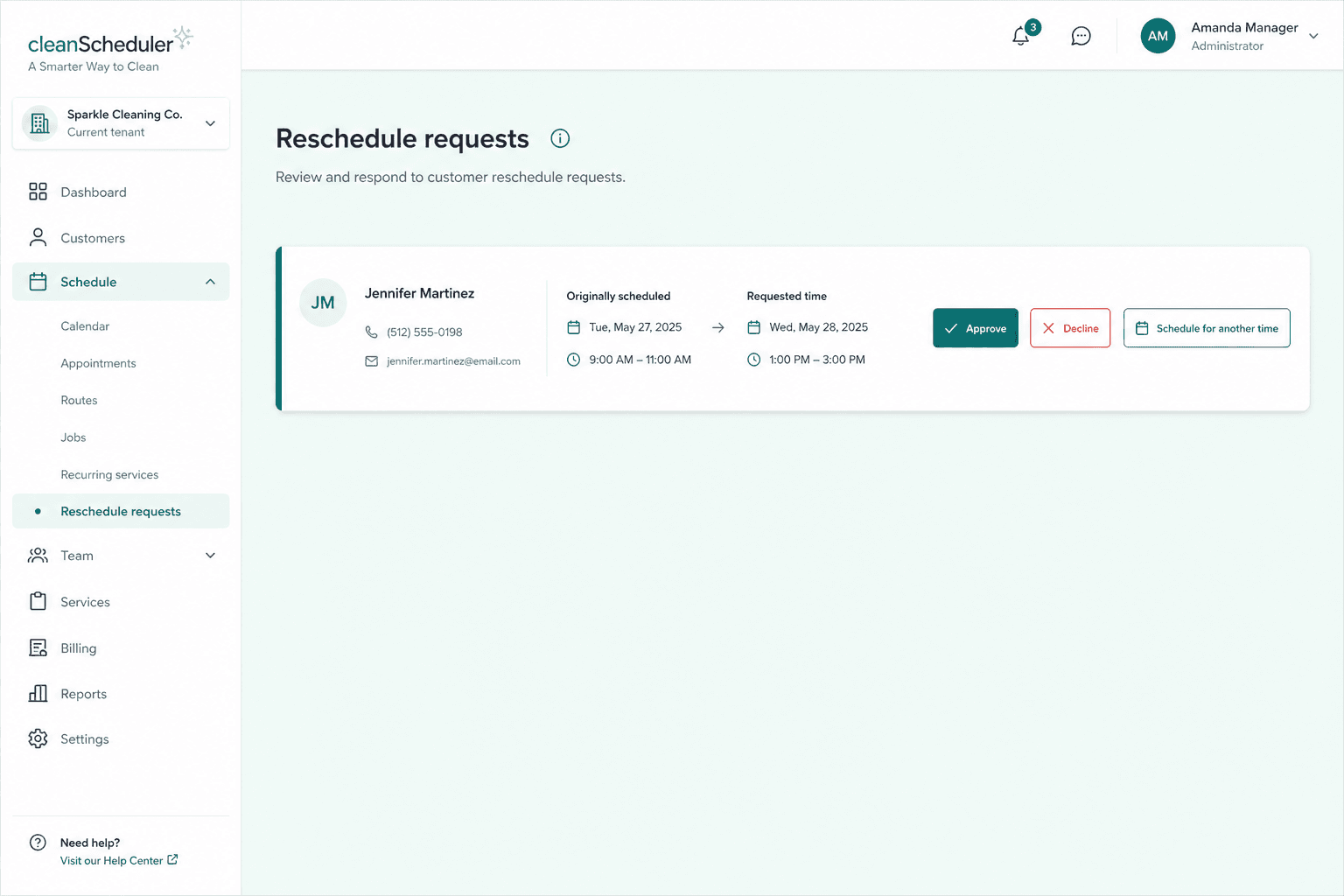 Clean Scheduler schedule view showing cleaning visits on a day calendar